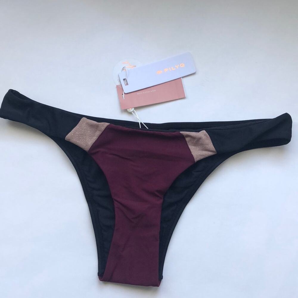 NWT Pilyq Color Block Teeny Bikini in Vino Size L